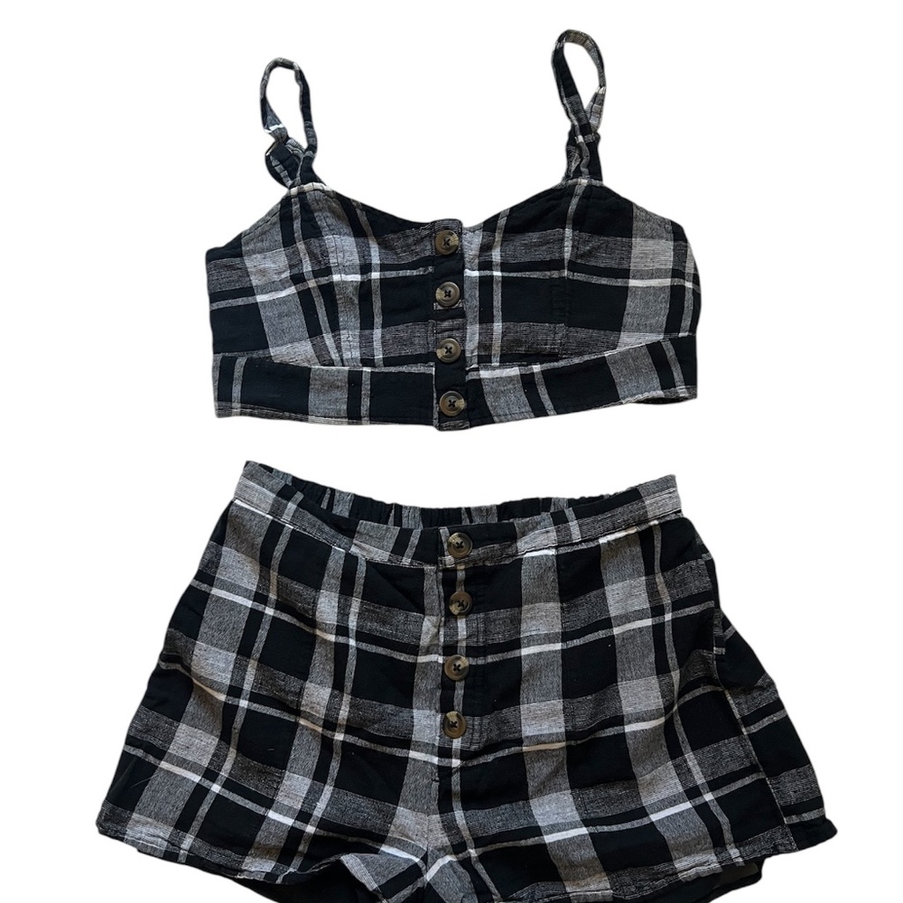 American Eagle Plaid Button Crop Top & Shorts